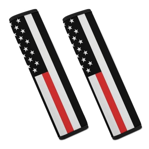 2 Pack Universal Soft and Comfortable Car Seat Belt Pad for Girls and Boys, Stroller Pushchair High Chair, Thin Red Line American Flag Shoulder Protector - color: Pattern 58