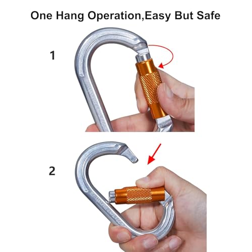 Auto Locking Rock Climbing Carabiner Clips, Heavy Duty Asymmetrical Carabiner Connector Used for Rappelling Rescue Outdoor Climbing, Mountaineer, Hammock, Camping - color: 22KN（3pack）