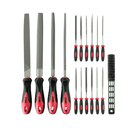 17 Piece Metal File Set with Carrying Case, Precision Filing Tools with Ergonomic Handles, Orange and Black, 8inch