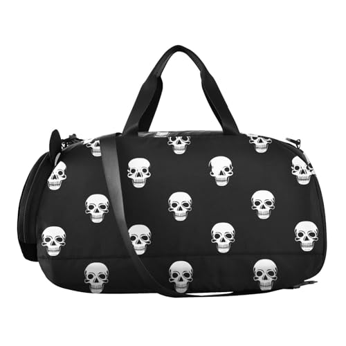 Kids Sports Duffel Bag for Boys & Girls - Cute Halloween Skull 100% Polyester Gym Bag with Separate Shoe Compartment, Adjustable Shoulder Strap, Compact Travel & Workout Gear Bag - color: Cute Halloween Skull