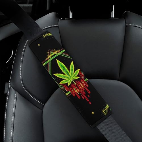 2PCS Smoking Weedleaf Leaf Trippy Art Seat Belt Cover Soft Padded Neck Strap Covers for Kids, All Vehicles, Comfortable Driving - color: Pattern 974
