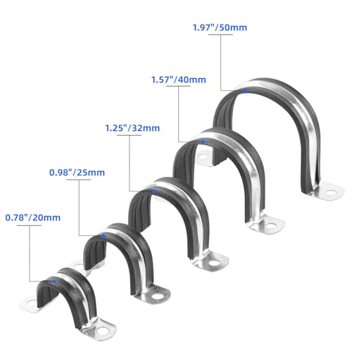 1-9/16 Inch Reinforced Rigid Pipe Strap, 2 Holes U Bracket Cable Clamp Hanger, Rubber Cushioned Insulated Clamp, Conduits Strap Clamps for Pipe Fixing on Various Surfaces, 10 PCS(40 mm) - size: 1-9/16 inch (10 pcs)