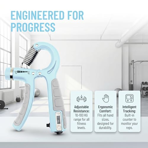 Queenrain Adjustable Hand Grip Strengthener with Counter, 10-100KG Adjustable Wrist & Forearm Exerciser for Athletes, Rock Climbing, Guitar, Physical Therapy, Compact Grip Strengthener for Home, Office, Travel