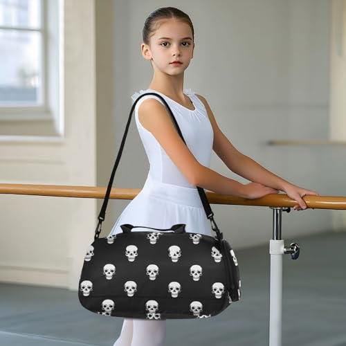 Kids Sports Duffel Bag for Boys & Girls - Cute Halloween Skull 100% Polyester Gym Bag with Separate Shoe Compartment, Adjustable Shoulder Strap, Compact Travel & Workout Gear Bag - color: Cute Halloween Skull