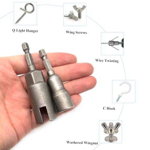 2 Pcs 1/4" 5/16" 3/8" Wing Nut Driver Wing Nut Drill Bit Socket Wrenches 1/4 inch Hexagon Head Drill Driver Bits for Panel Nuts Screws Eye C Hook Bolt - size: Wing Nut Driver (1/4", 5/16", 3/8") - 2 Pcs