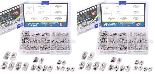 Glarks 150Pcs European M3 M4 M5 M6 Hammer Head Drop in T Nut Slot Assortment Kit for 20/30/40 Series Aluminum Profile - Nickel Plated Carbon Steel (Pack of 2) - size: Small (Pack of 2)