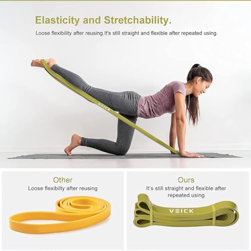 VEICK Pull Up Assist Resistance Bands for Home Gym | 100% Natural Latex, Non Slip Leather Texture, Space Saving, Versatile for Full Body Training, Home Gym - color: Green Set of 5
