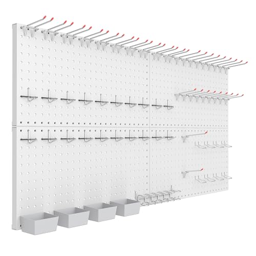 TORACK Garage Tools Organizer Boards Kit with Hooks, Modular Wall-Mounted Tool Storage Pegboard for Workbench(Gray, 4 Panels with Hooks)