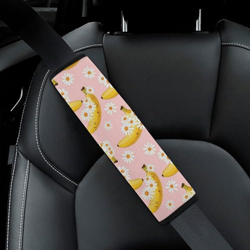 2 Pack Universal Soft and Comfortable Seat Belt Cover for Kids, Car Seats Pushchair Strollers High Chair Pushchair, Cute Banana White Daisy Flower Seat Belt Cushion - color: Pattern 304