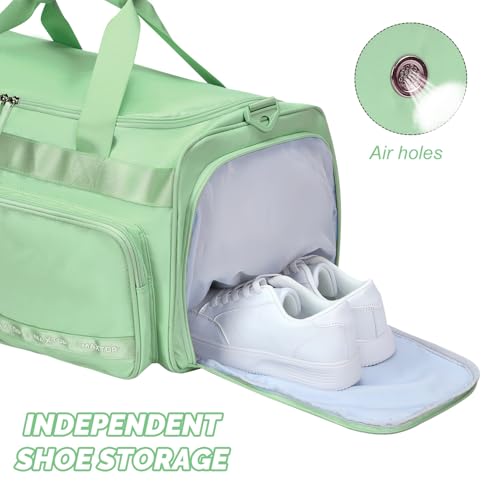MAXTOP Gym Bag for Women Men Travel Duffle Bag Large Capacity Carry On Weekender Overnight Bag With Shoe Compartment Gym Tote Dry Wet Separation Duffel Bag for Travel - color: Matcha Green, style: Gym Bag