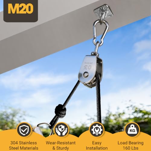 4PCS M20 Heavy Duty Rope Pulley Block | 304 Stainless Steel Heavy Duty Lifting Crane Swivel Hook for Hanging Wire and Crane Operations | 304 Stainless Steel Heavy Duty Lifting Crane Swivel Hook For Hanging Wire and Crane Operations - size: 4P-M20