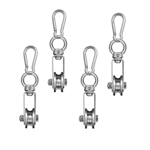 Cable Pulley Wheel Stainless Steel Snatch Rigging Blocks Heavy Duty Rope Pulley Swivel Pulley Block with Carabiner for Rigging Lifting Gym Equipment 4pcs 1.34in - size: 4 pcs