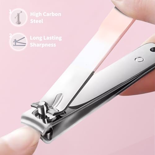 Manicure Set, 10 pcs High-Carbon Steel Nail Clippers Set, Portable Mini Manicure and Pedicure Kit, Travel Grooming Nail Kit with Leather Bag for Men and Women - color: Pink