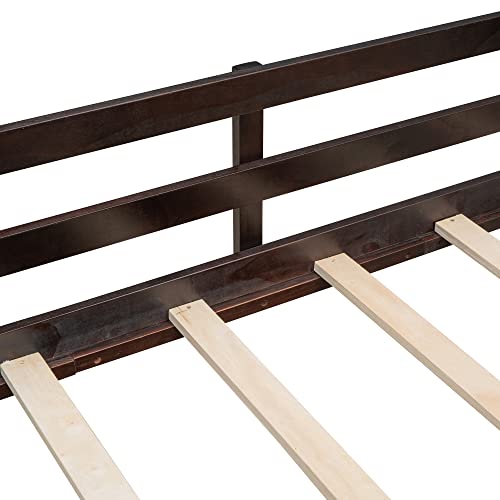 Twin Size Low Loft Bed with Climbing Rope and Double-Sided Chalkboard, Kid's Play Bed with Two Toy Storage Boxes for Bedroom (Espresso)