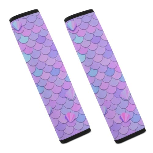 2 Piece Soft Padded Car Seat Belt Pad for Elderly Support, Stroller Pushchair High Chair, Purple Mermaid Scale Shoulder Harness Cover, Shock Absorption - color: Pattern 713