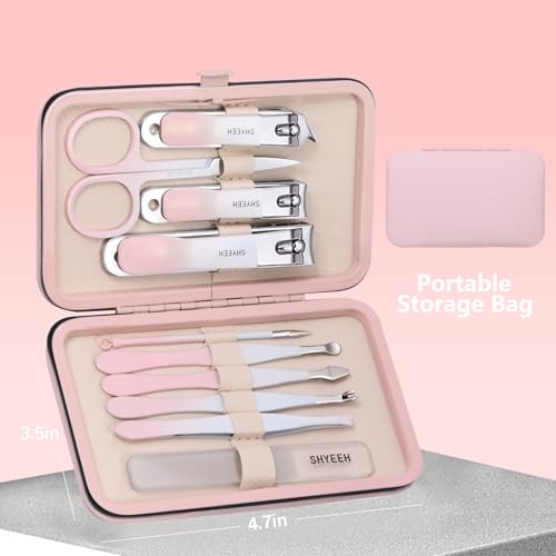 Manicure Set, 10 pcs High-Carbon Steel Nail Clippers Set, Portable Mini Manicure and Pedicure Kit, Travel Grooming Nail Kit with Leather Bag for Men and Women - color: Pink