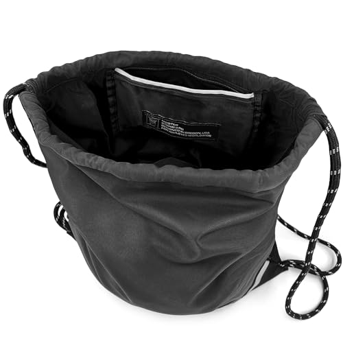 Meister XL Drawstring Backpack - Waterproof Gym Sackpack - Black/Reflective | Overbuilt and oversized string bag for athletes, reflective for night visibility, features external & internal stash pockets