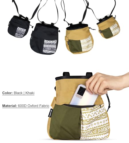Climbing Chalk Bag, Large Capacity Rock Climbing Chalk Bag for Bouldering, Weightlifting, Gym, Disc Golf & Wall Climbing, Durable Bouldering Chalk Bucket - color: Khaki, size: Small