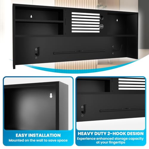 Police Gear Rack with Password Lock Safe & Dual-Hook for Gun Storage | Wall Mounted Tactical Duty Gear Rack Decor with Flag, Heavy-Duty Police Vest Hanger for Vest, Belt & Valuables