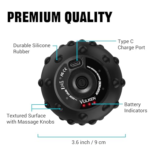 Vulken Vibrating Massage Ball for Muscle Recovery with SphereStrap – Target Hard-to-Reach Areas, Hands-Free Back Massage. 4 Speeds High Intensity Trigger Point Massage Ball. - color: Black