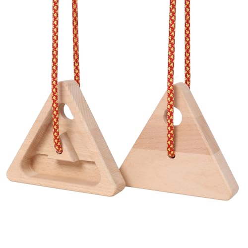 Rock Climbing Hangboard, 2Pcs Triangle Hang Board for Climbing Finger Strength, Rope-Mounted Portable Fingerboard Trainer with Multiple Grip Holds, Lightweight Wooden Design