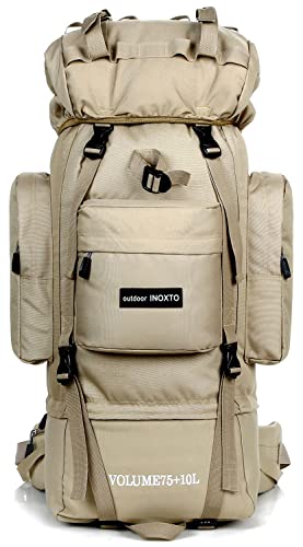 IX INOXTO 85L Lightweight Internal Frame Hiking Backpack for Men Women, Waterproof Travel Camping Backpack with Rain Cover (Khaki) - color: Khaki