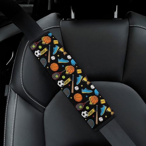2 Pack Sports Basketball Football Baseball Tennis Ball Pattern Car Seat Straps Shoulder Pads Universal Fit Neck Strap Covers for Adults and Children, All Vehicles, Pressure Relief - color: Pattern 915