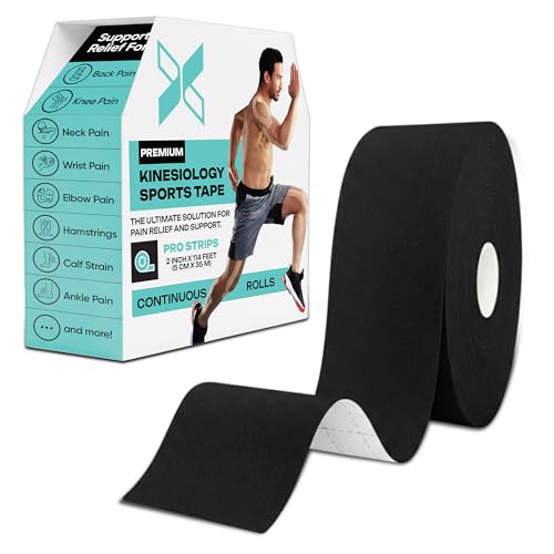 Kinesiology Tape Bulk Roll 114ft - Athletic Sports Tape, Black | Elastic Waterproof, Athletic Support & Joint Protection, Uncut for Wrist, Knee, Shoulder, Back, Foot, Skin-Friendly - color: Black
