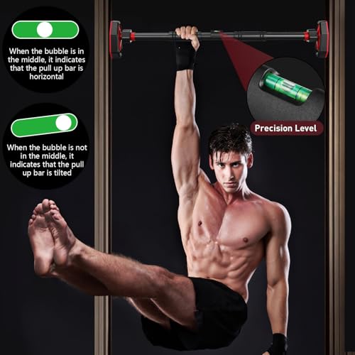 Pull Up Bar for Doorway, Strength Training Chin Up Bar with Level Meter Adjustable 25.5"- 39.3" Width Locking Mechanism Pull-up Bars, No Screws, Max Load 440lbs for Home Gym Door Frame Workout