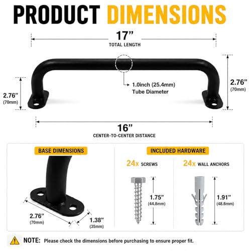 17 Inch Black Metal Playground Handles Set of 6, Heavy-Duty Climbing Wall Grab Bars, Indoor/Outdoor Monkey Bars for Playground, Backyard, Climbing Frames - color: Black
