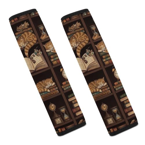 2 Pack Cat Book Lovers Gifts Car Seat Belt Pad Universal Soft and Comfortable Harness Pads Strap for Adult Use, Most Cars, Easy Install (No Tool) - color: Pattern 1003