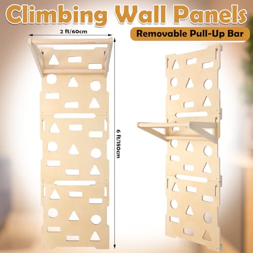 6 x 2 ft Climbing Wall Panels for Home Gym Wooden Indoor Climbing Wall Panels with Removable Pull-up Bar for Home Playground Playrooms Montessori Rooms Sensory Spaces