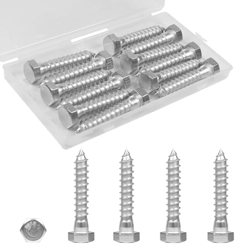 12 Pcs 3/8" x 2" Hex Head Lag Screws, 304 Stainless Steel Lag Bolts Hexagon Head Wood Screws Heavy Duty Large Screws for TV Mounts, Deck, Boat Repair - size: 3/8 x 2" (12 pcs)