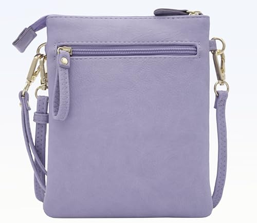 Solene Small Multi Zipper Pockets Crossbody Bag with Detachable Wristlet - color: Lavender