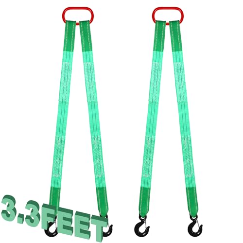 2 Pack Lifting Slings Straps with Hooks Web Slings Capacity Polyester Bridle Sling Heavy Duty Two Leg Lifting Straps for Engines Cranes Hoists Truck (3.3ft,Green) - color: Green, size: 3.3ft