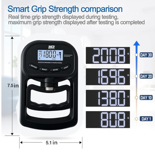 Hand Grip Strength Tester Trainer, 396lbs/180kg Hand Grip Dynamometer with LCD Display, Ideal for Sports, School, and Home Use(Battery Version)
