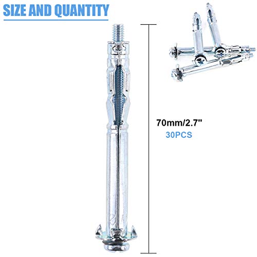 Glarks 30Pcs 4x60MM Heavy Duty Zinc Plated Steel Molly Bolt Hollow Drive Wall Anchor Screws Set for Drywall, Plaster and Tile (M4x60) - size: 4x60mm