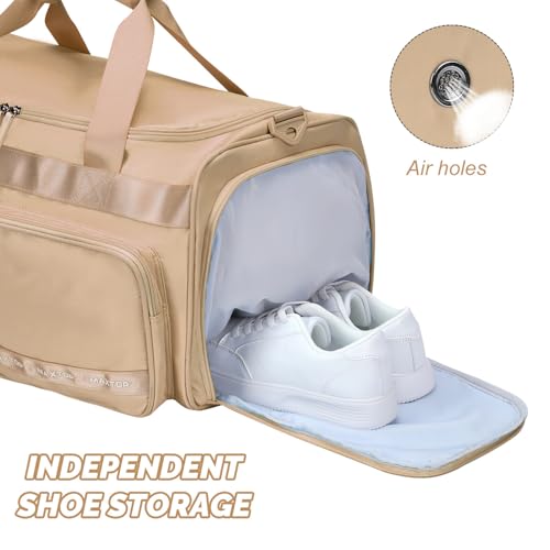 MAXTOP Gym Bag for Women Men Travel Duffle Bag Large Capacity Carry On Weekender Overnight Bag With Shoe Compartment Gym Tote Dry Wet Separation Duffel Bag for Travel - color: Khaki, style: Gym Bag