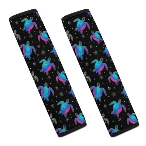 2 Pack Universal Fit Seat Belt Cover for Child, Stroller Pushchair High Chair, Neon Purple Sea Turtle Black Automotive Seat Belt Protector, Pressure Relief - color: Pattern 971
