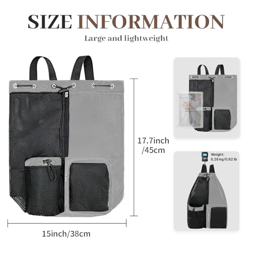 Beach Backpack with Wet Pocket Drawstring Mesh Beach Bag Waterproof Swimming Pool Backpack for Men and Women - color: Grey