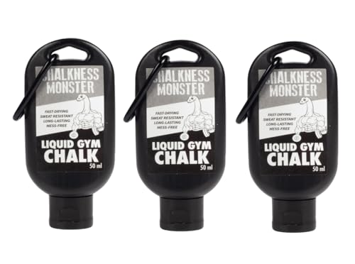 Liquid Gym Chalk - Mess-Free - Premium Sweat Resistant Long Lasting Grip - Quick Dry Hand Grip for Gymnastics, Rock Climbing, Power Lifting and More - Chalkness Monster - size: 50mL 3 Pack