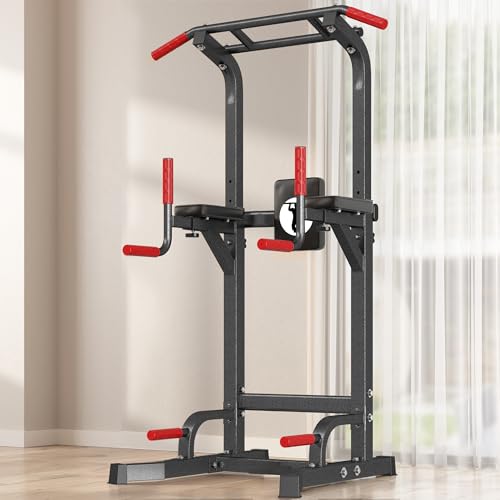 SogesPower Power Tower Pull Up Bar Station Multi-Function Dip Station | Adjustable Height Pull Up Dip Station Dip Bar Strength Training Fitness Equipment,Up to 500LBS - color: Black