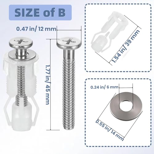 2 Set Toilet Seat Screws, Stainless Steel Toilet Seat Bolts with Expanding Rubber & Plastic Nuts - Universal Toilet Hardware Replacement Kit for Most Top-Mount Toilet Seats' Top-Mount Hinges - style: Universal style fits 14-19mm holes