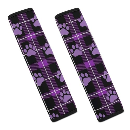 Universal Soft and Comfortable Car Seat Straps Shoulder Pads for Girls and Boys, Most Cars, 1 Pair Purple Paw Print Buffalo Check Harness Pads Strap Comfortable Driving - color: Pattern 1017