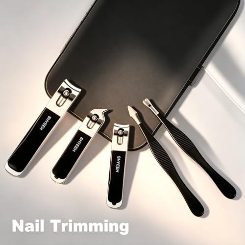 Manicure Set, 10 pcs High-Carbon Steel Nail Clippers Set, Portable Mini Manicure and Pedicure Kit, Travel Grooming Nail Kit with Leather Bag for Men and Women - color: Black