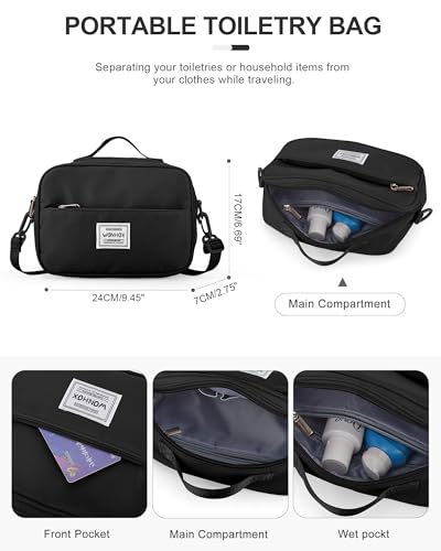Gym Bag for Women Men, Sport Duffel Bag with Toiletry Bag & Shoe Compartment,Waterproof Travel Weekender Overnight Carry on Bag for Yoga with Trolley Sleeve, Black Set - color: A-Black Set