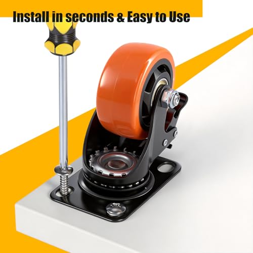 QNCZ Caster Wheels, 3 Inch Heavy Duty Casters Set of 4, Silent Industrial Casters Load 1500lbs, Swivel Casters for Furniture, Workbench and Cart Wheels | Easy to Install, Efficient operation, convenient braking,Silent, Floor friendly,Widely Applied for Ca