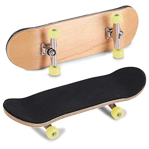 HURRISE Wooden Finger Skateboard, Maple Wood and Alloy, Yellow, with Box, Stress Relief Kids Gift - color: Yellow