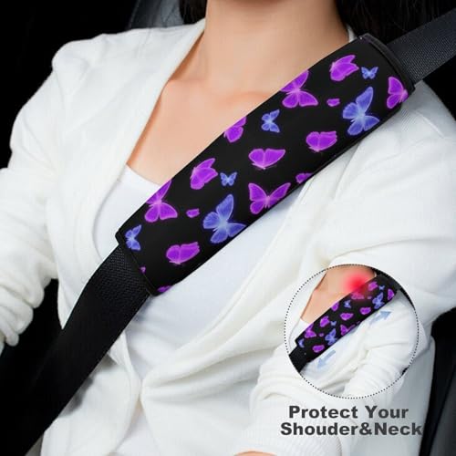 2 Pack Soft Padded Seat Belt Cover for Girls and Boys, All Vehicles, Butterfly Purple Butterflies Harness Pads Strap, Anti-Slip Pad - color: Pattern 1202