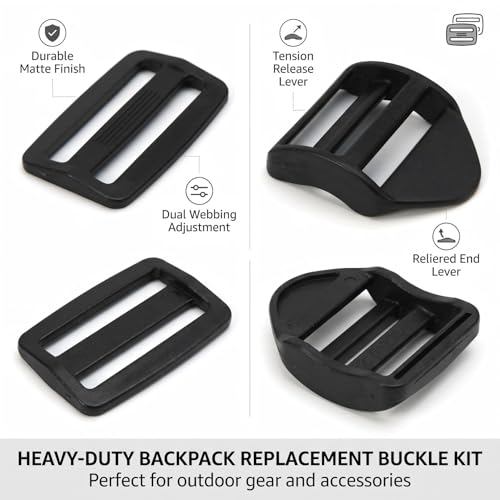 Ladder Lock Tri Glide Slide - Adjustable Strap Clips for Backpack/Gear Straps - Fits 3/4",1",1-1/4",1-1/2",2" Webbing - color: 10-pack for 1-1/4" Webbing